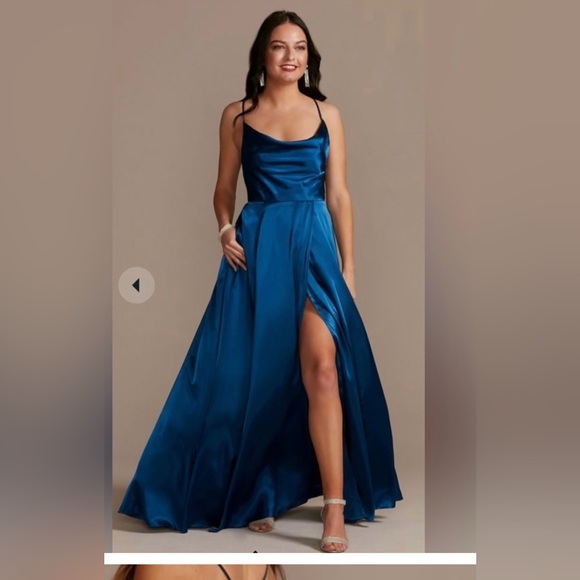charmeuse cowl bridesmaid dress tailor shop custom made Shiny Charmeuse Cowl Neck Slip Dress with Slit –  Shenzhen Stephanie Apparel Ltd. Shenzhen Tailor main image 0